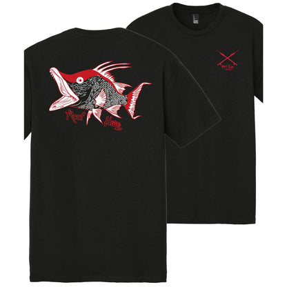 Hogfish "Reef Hog" black short sleeve cotton t-shirt with Reel Fishy Spears on Front
