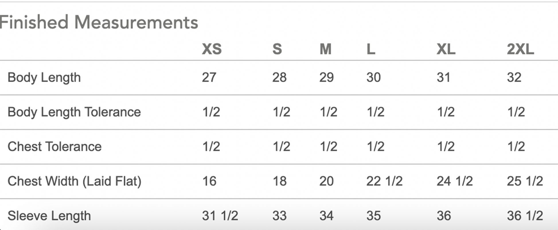 Hoodies Size Chart