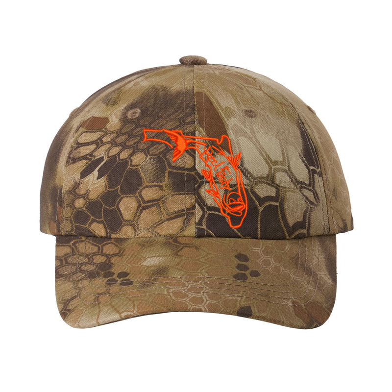 Kryptek Highlander Unstructured Dad Hat with State of Florida Reel Fishy Tarpon Logo
