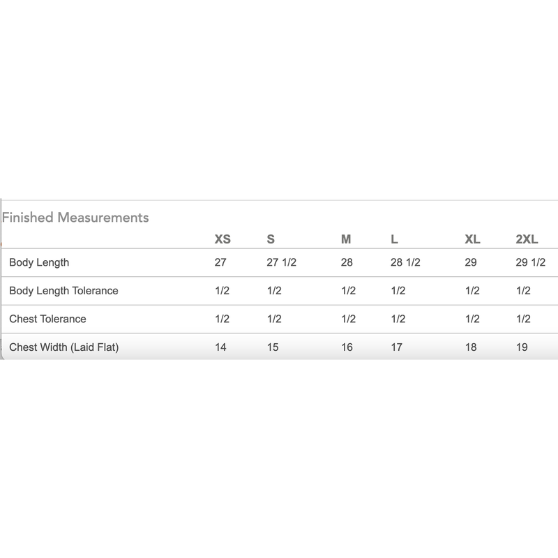 Ladies Racerback Tank Size Chart
