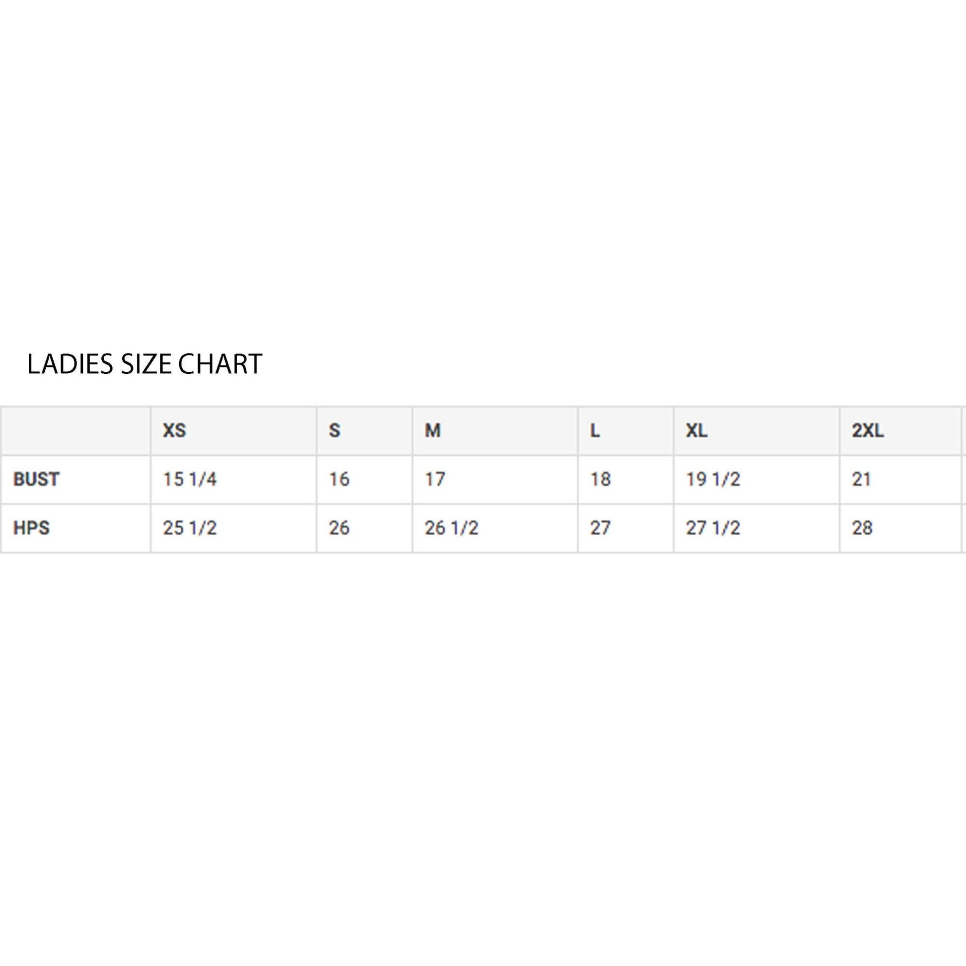 Ladies V-neck Cotton Size Chart