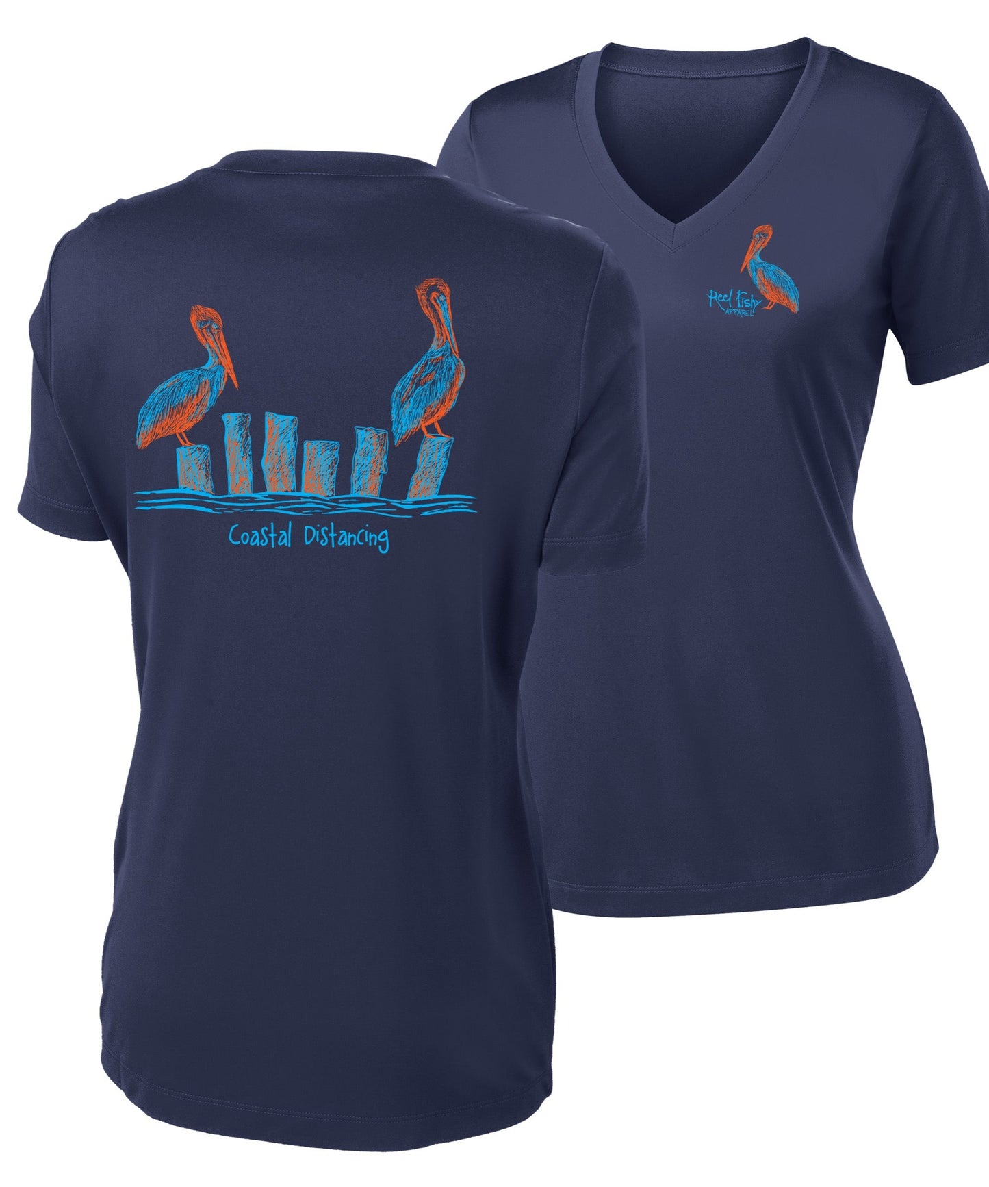 New! Women's Pelicans Performance V-neck Shirts - Coastal Distancing – Reel  Fishy Apparel