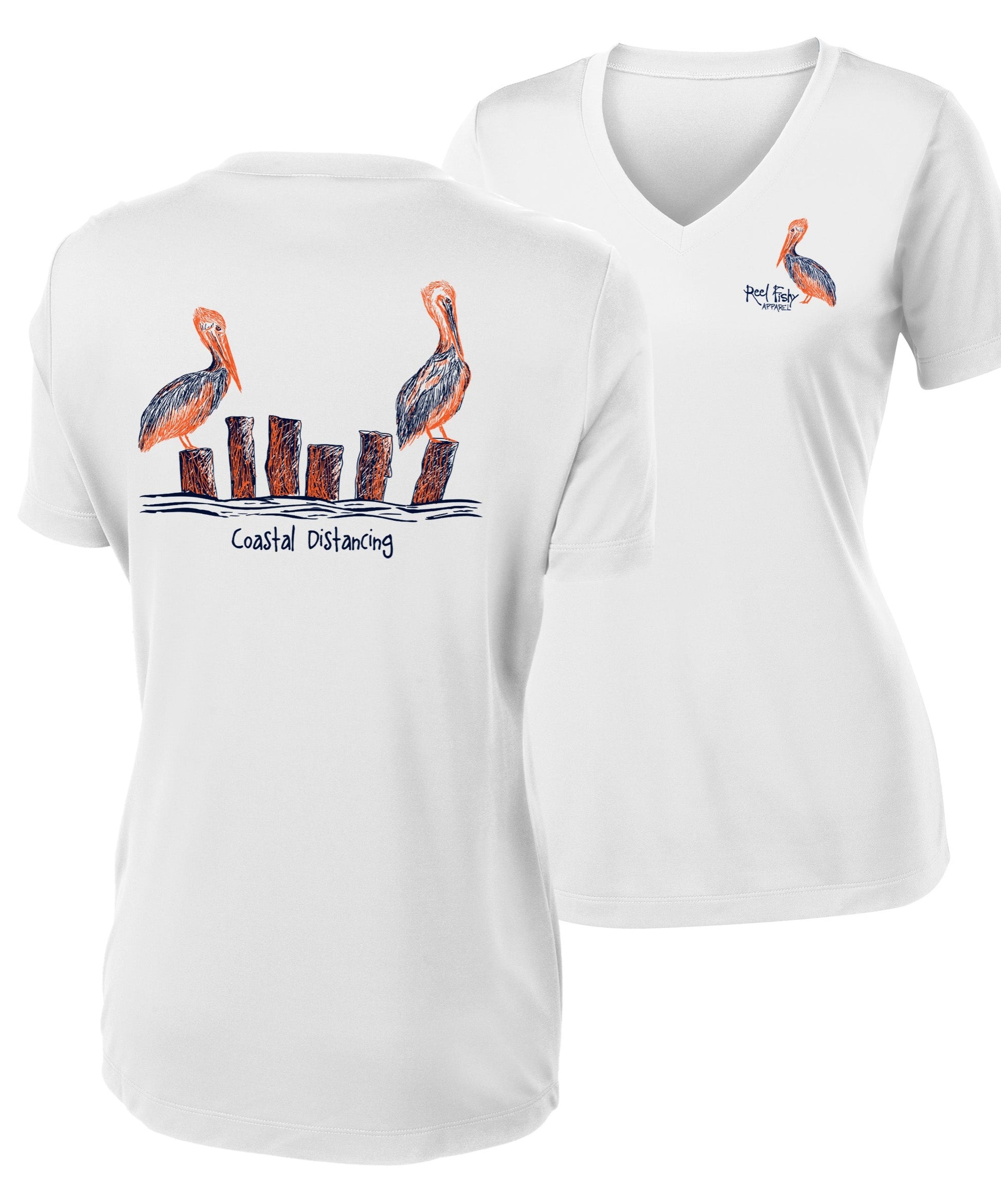 Ladies Pelicans Costal Distancing Performance V-neck White Short Sleeve