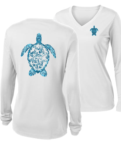 Women's Turtle Performance v-neck shirt long sleeve in White