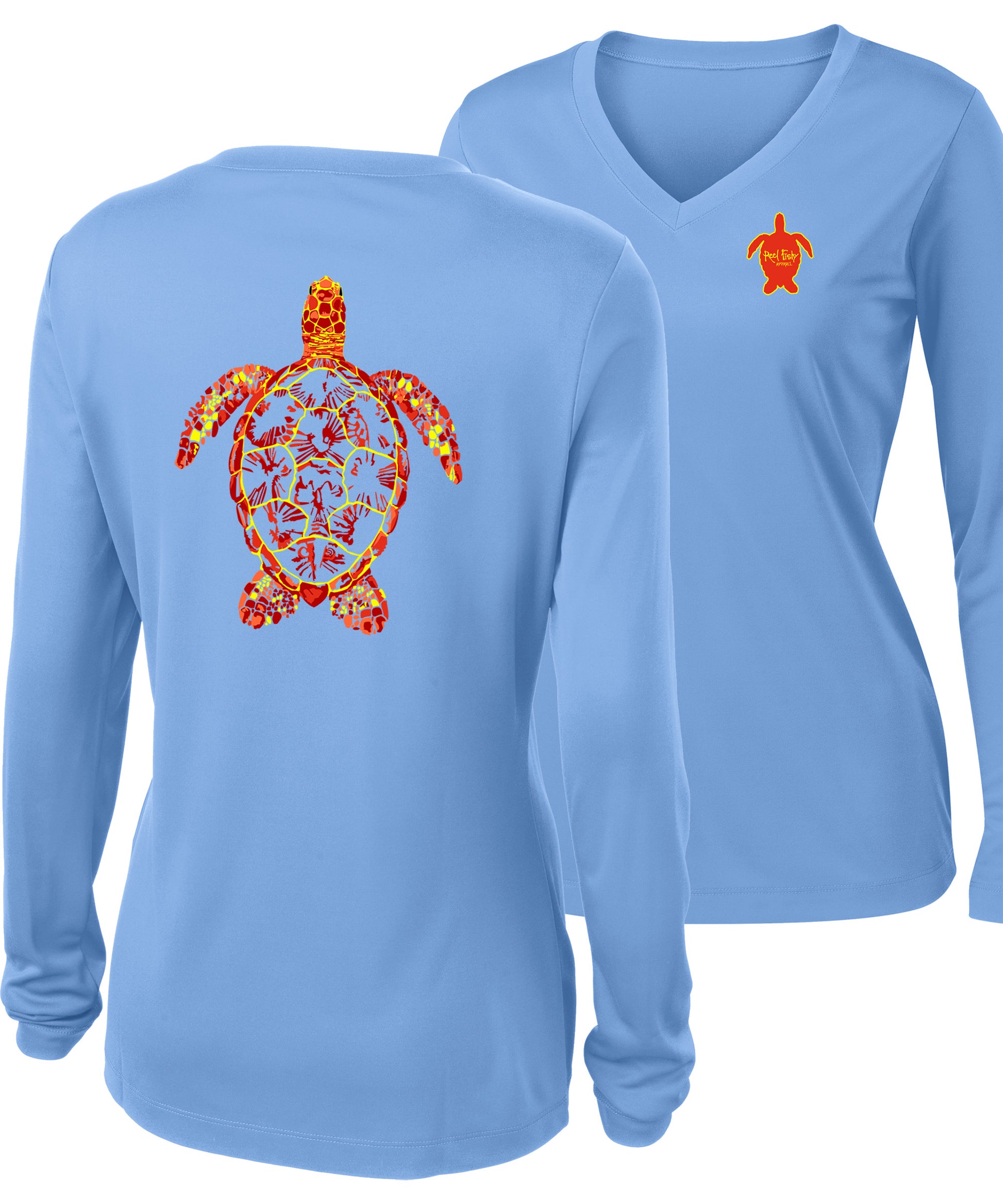 Women's Turtle Performance v-neck shirt long sleeve in Light Blue