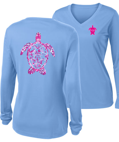 Women's Turtle Performance v-neck shirt long sleeve in Light Blue