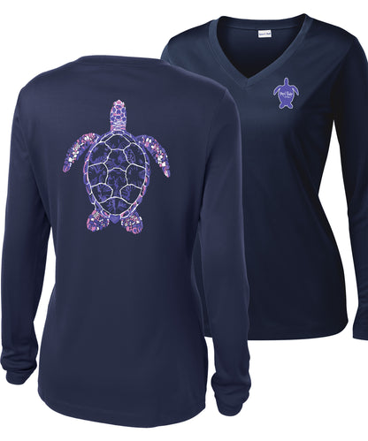 Women's Turtle Performance v-neck shirt long sleeve in Navy