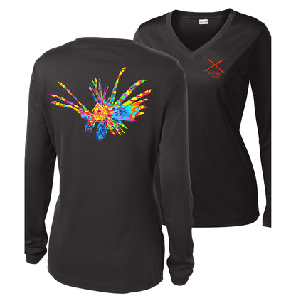 Ladies Lionfish V-neck Black Performance shirt