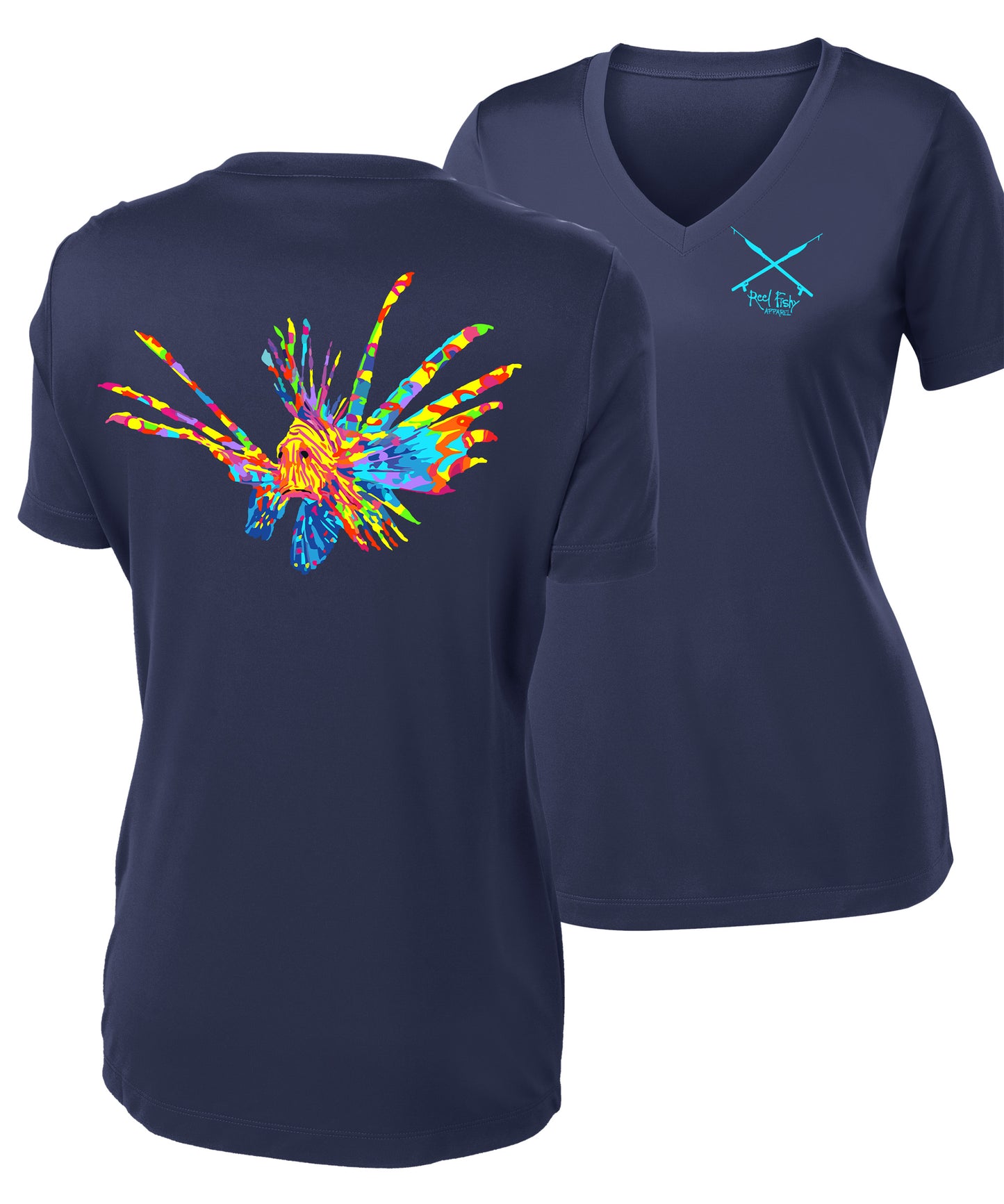 Ladies Lionfish Performance V-neck Short Sleeve Shirts - Navy