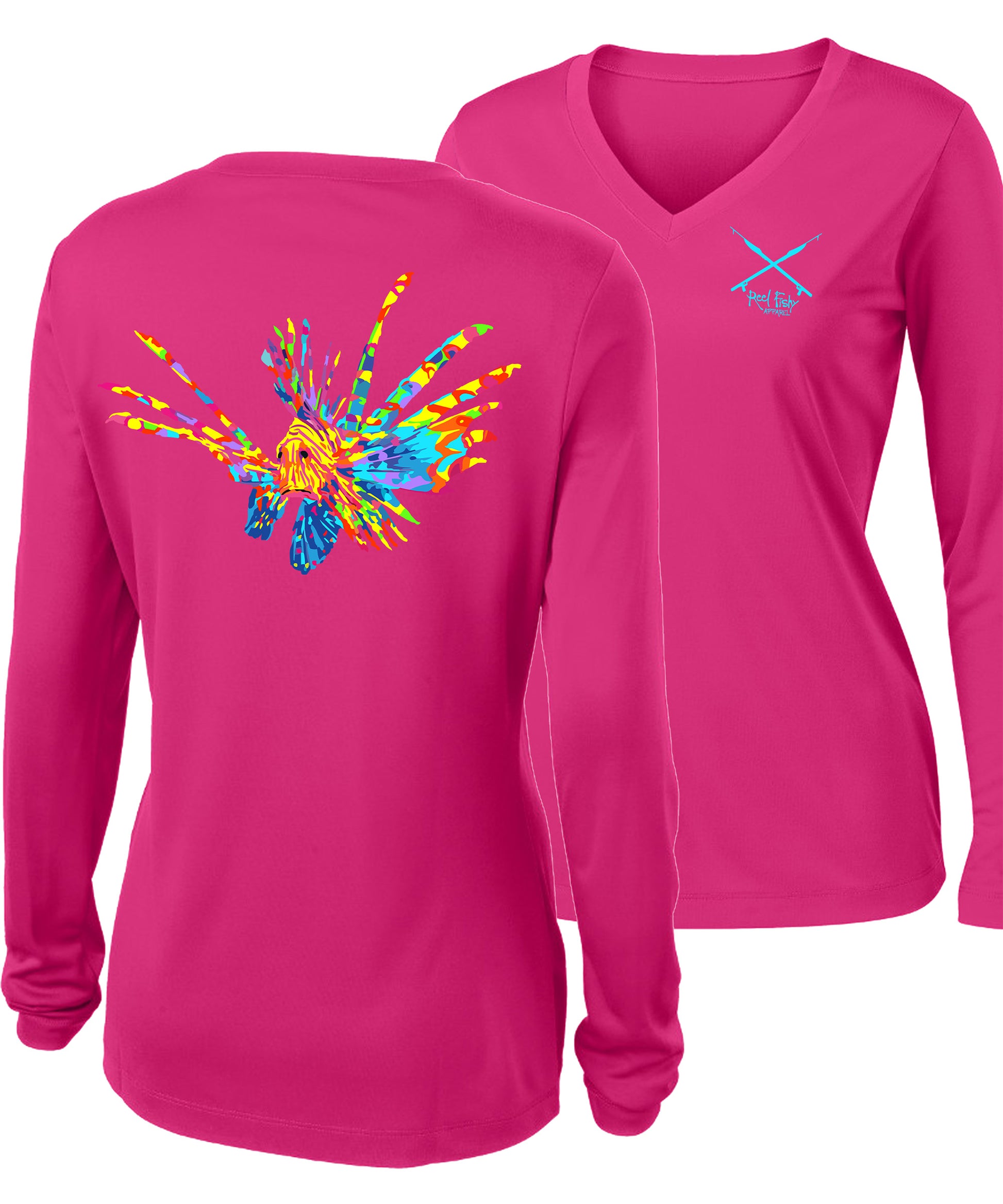 Ladies Lionfish Performance V-neck Long Sleeve Shirts - Pink