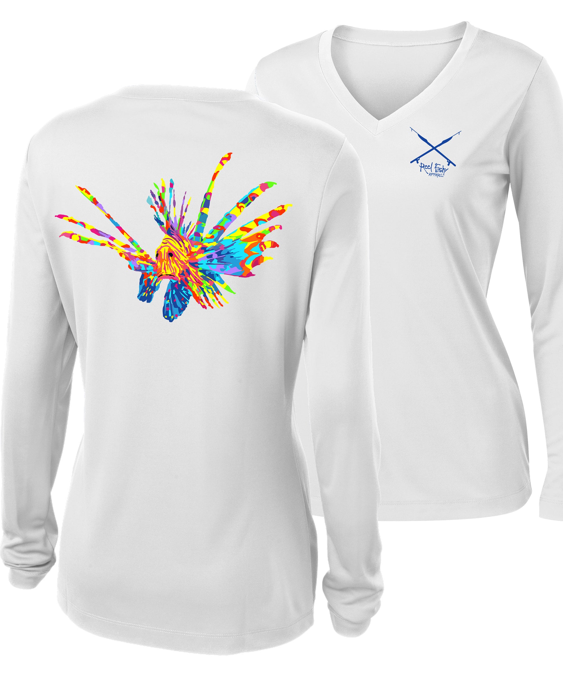 Ladies Lionfish Performance V-neck Long Sleeve Shirts - White