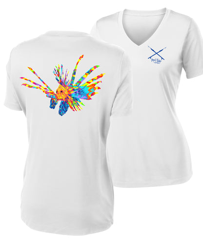 Ladies Lionfish Performance V-neck Short Sleeve Shirts - White
