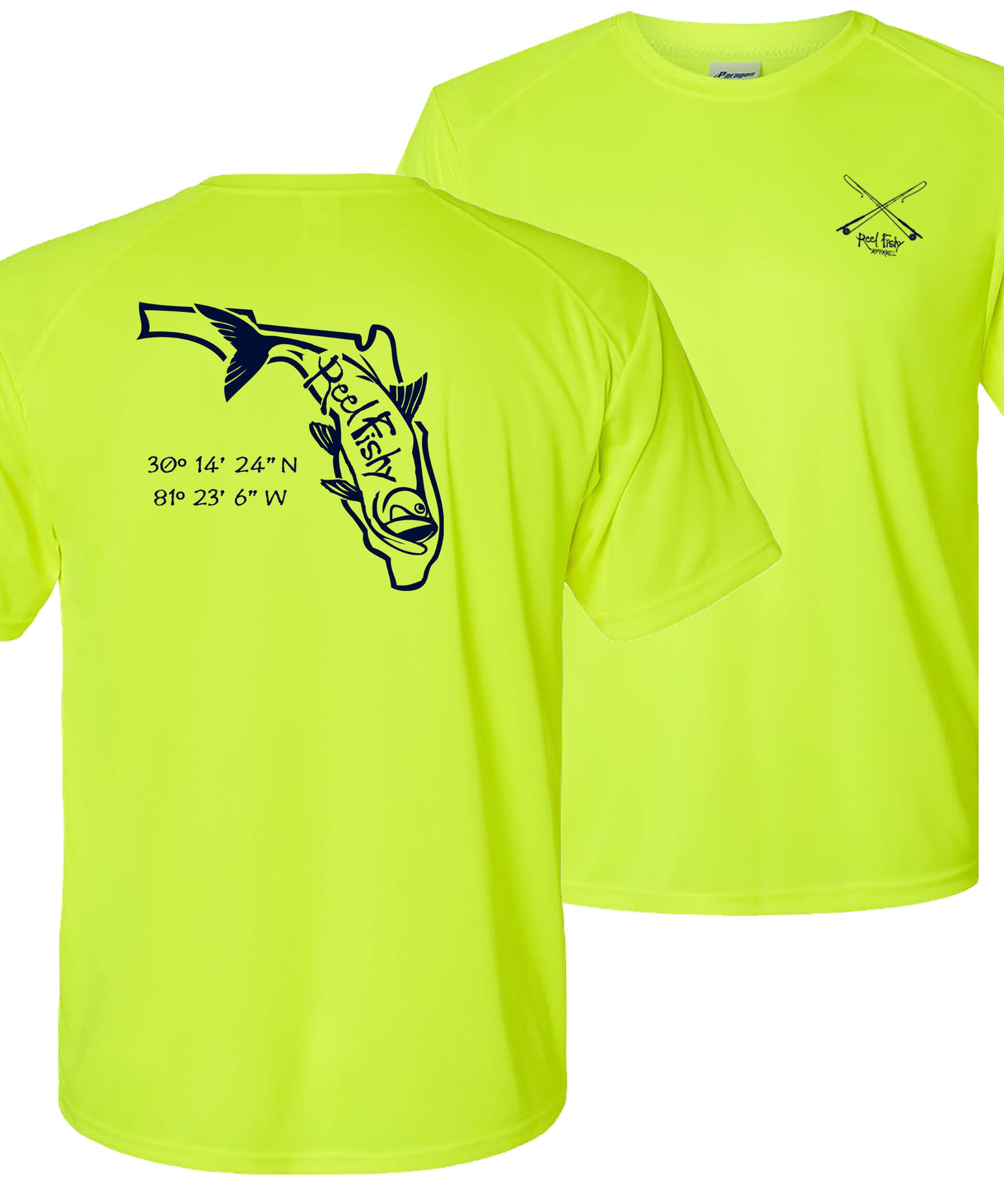Neon Green/Navy Tarpon State of FL Performance Shirts 50+UV Sun Protection Short Sleeves