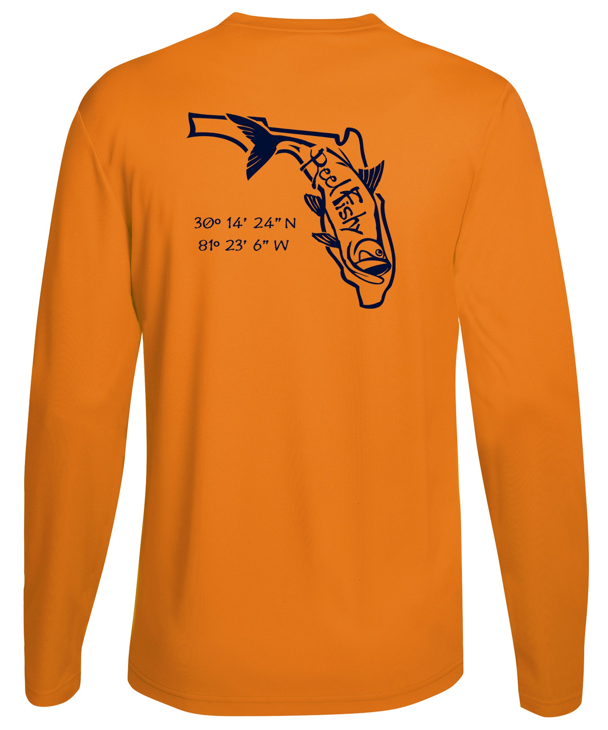 Neon Orange/Navy Tarpon State of FL Performance Shirts 50+UV Sun Protection Long Sleeves