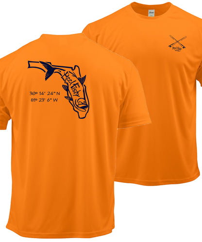 Neon Orange/Navy Tarpon State of FL Performance Shirts 50+UV Sun Protection Short Sleeves