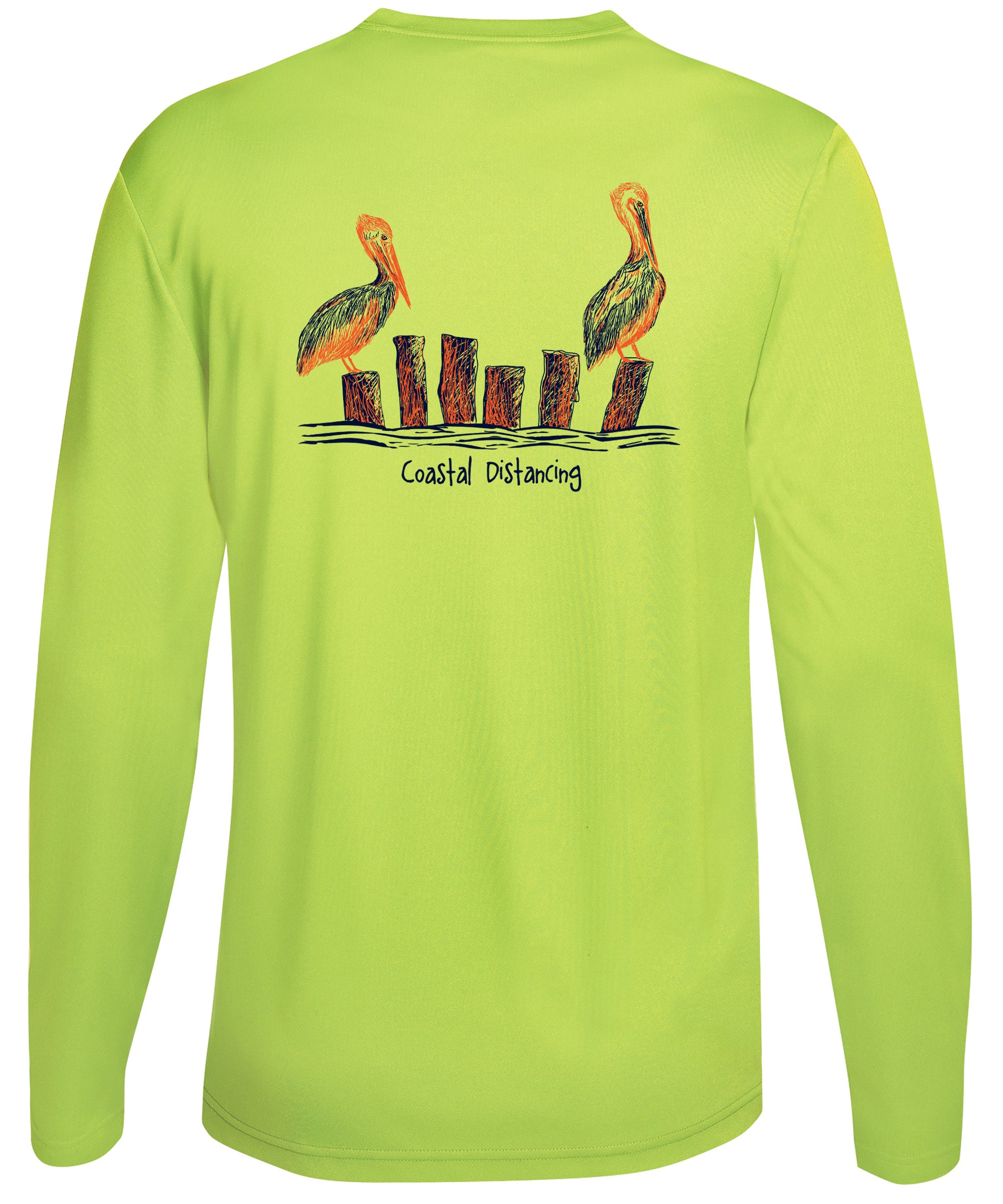 Pelicans Coastal Distancing Performance Dry-fit Neon Green Long Sleeve Shirts