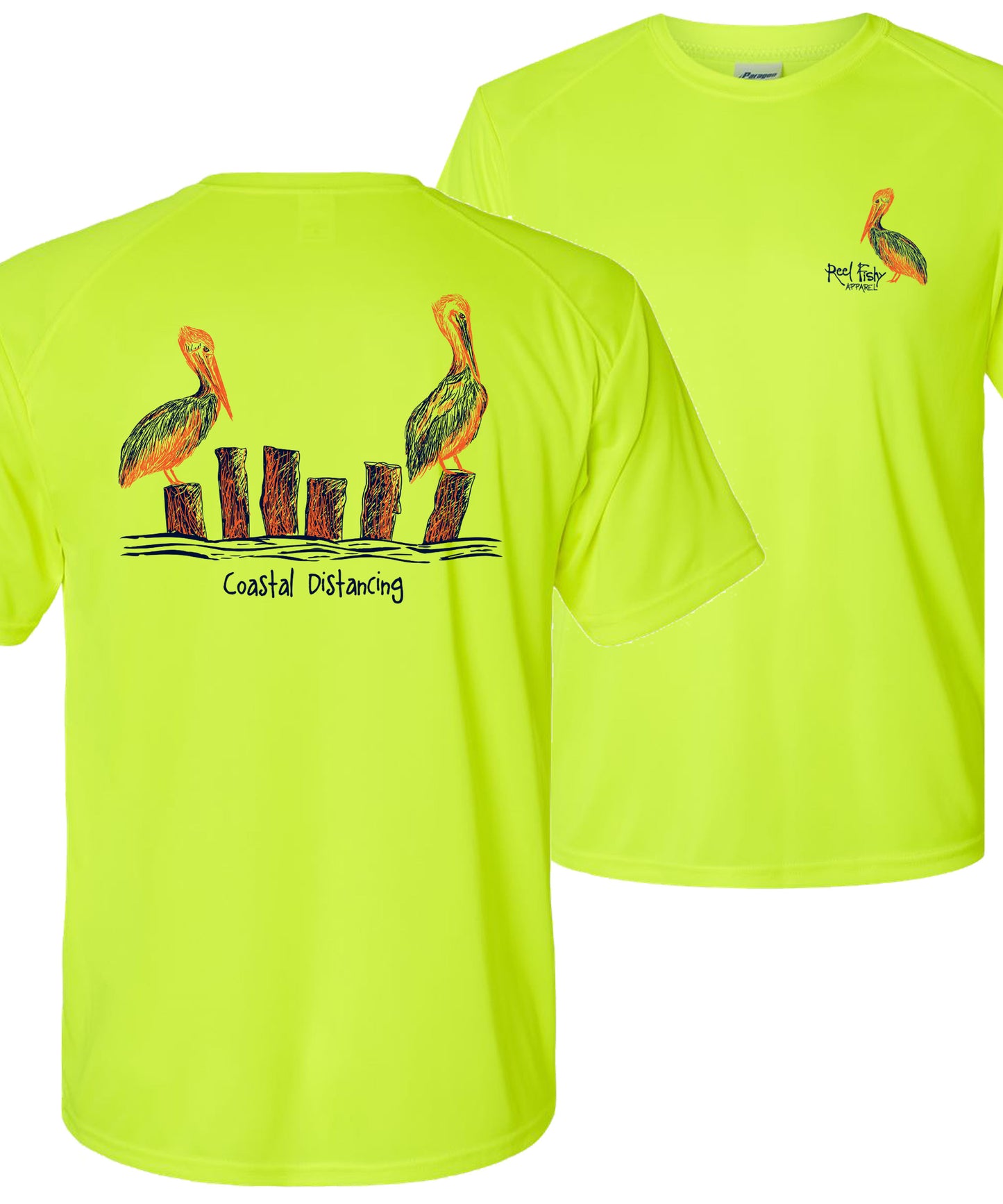 Pelicans Coastal Distancing Performance Dry-fit Neon Yellow Short Sleeve Shirts