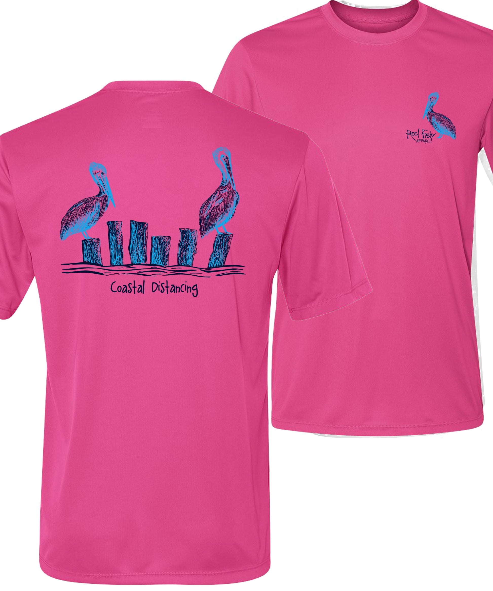 Pelicans Coastal Distancing Performance Dry-Fit 50+ UPF Sun Protection Shirts XL / Pink S/S - unisex