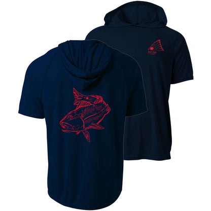 Navy Redfish dri-fit 50+ sun protection short sleeve hoodie