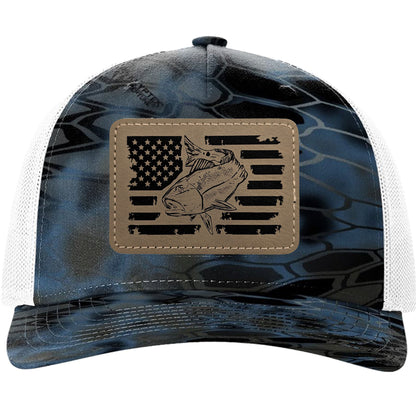 Redfish Fishing Leather Patch Trucker Hats