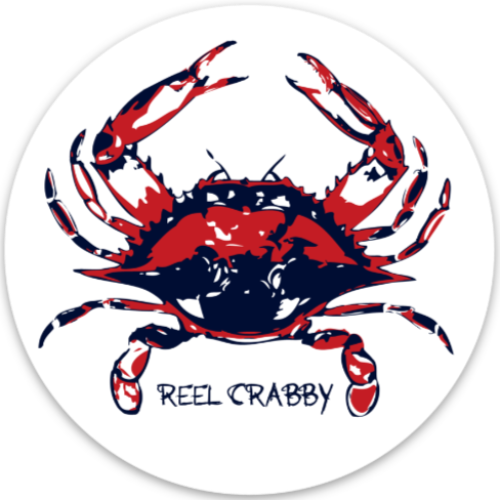 Reel Fishy Blue Crab "Reel Crabby" 3in Round Vinyl Decal