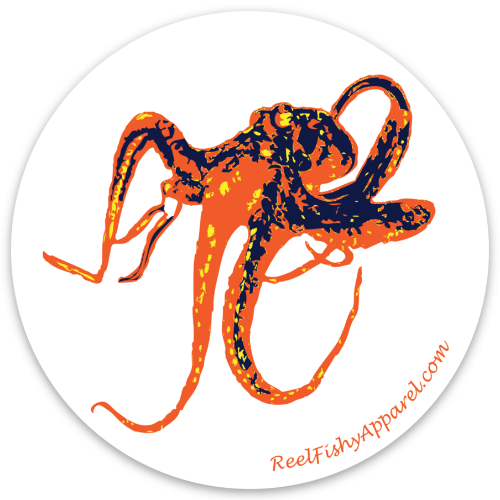 Reel Fishy Octopus 3in Round Vinyl Decal