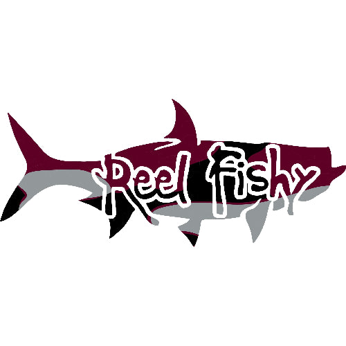 Reel Fishy Tarpon Fishing Vinyl Decal in Maroon/Black Camo