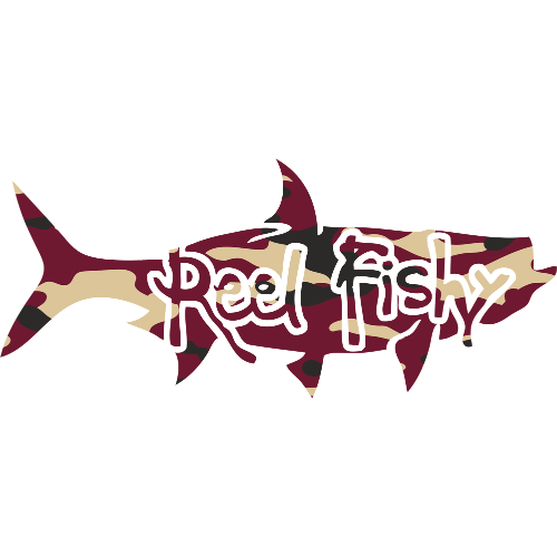 Reel Fishy Tarpon Fishing Vinyl Decal in Gold/Garnet Camo