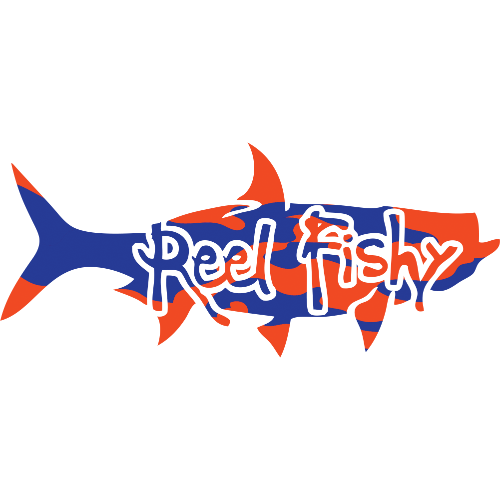 Reel Fishy Tarpon Fishing Vinyl Decal in Royal/Orange Camo
