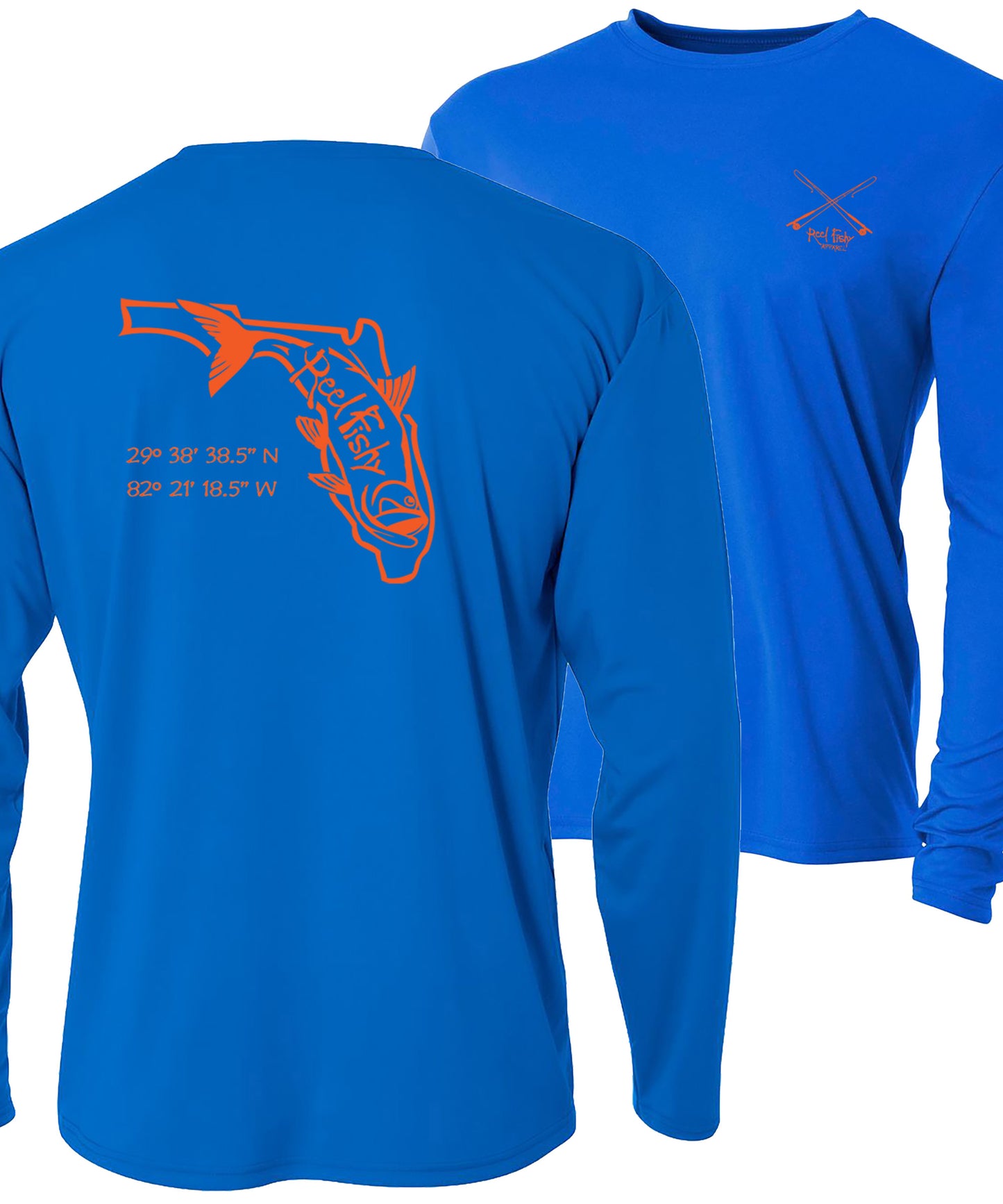 Royal/Orange Tarpon State of FL Team Performance Shirts 50+UV Sun Protection Long Sleeves