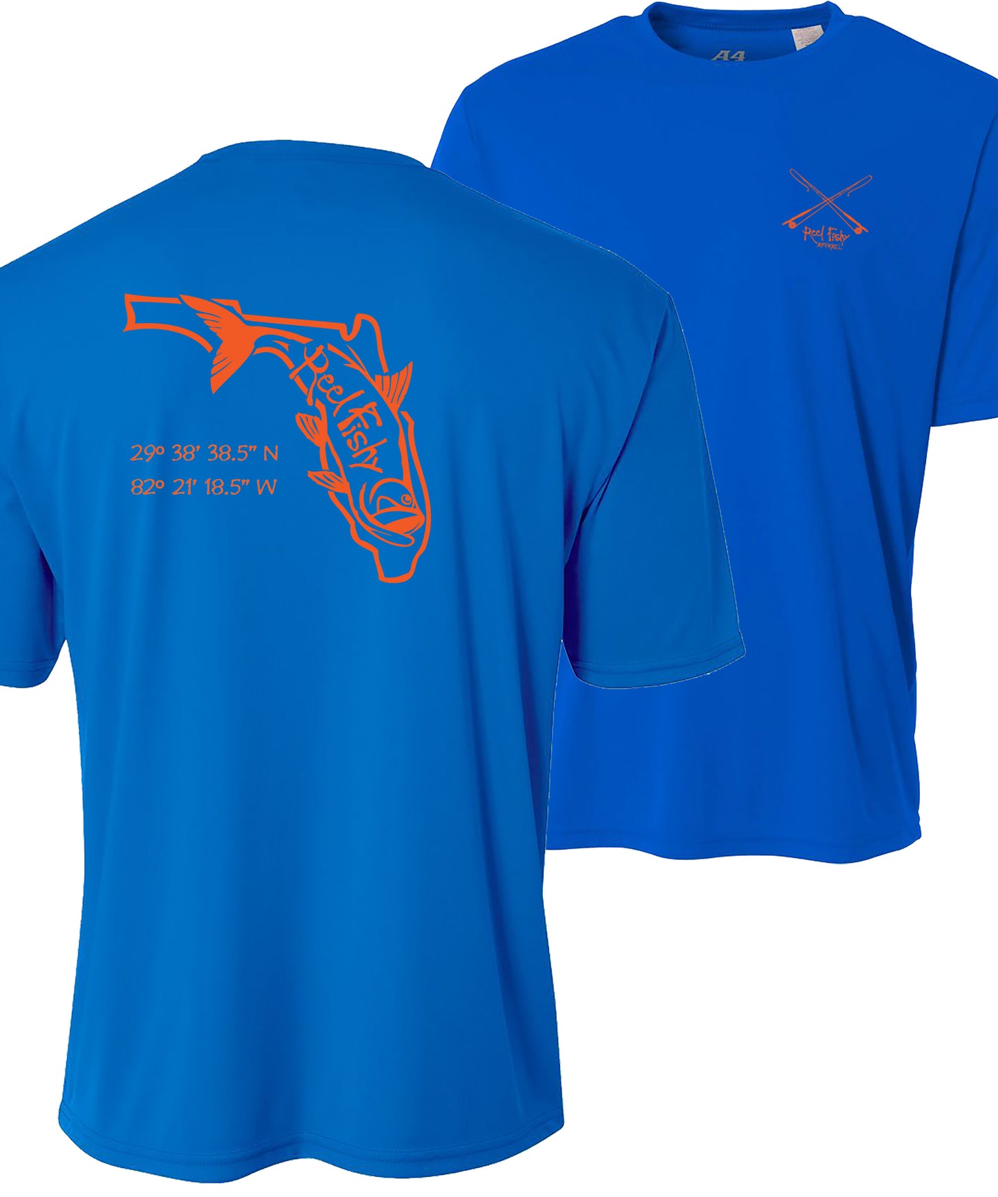 Royal/Orange Tarpon State of FL Team Performance Shirts 50+UV Sun Protection Short Sleeves