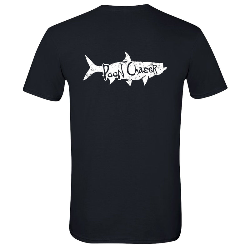 Tarpon "Poon Chaser" t-shirt in Black with White Reel Fishy logo