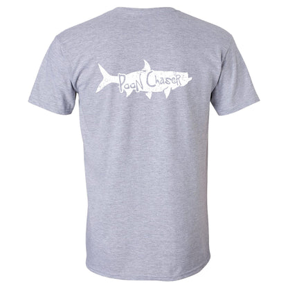 Tarpon "Poon Chaser" t-shirt in heather gray with White Reel Fishy logo