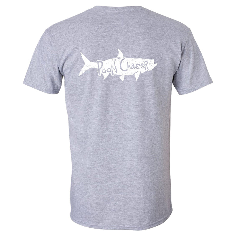 Tarpon "Poon Chaser" t-shirt in heather gray with White Reel Fishy logo