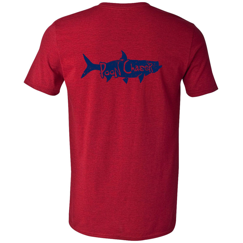 Tarpon "Poon Chaser" t-shirt in Heather Red with Navy Reel Fishy logo