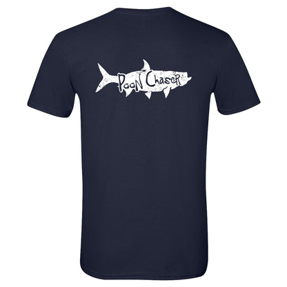 Tarpon "Poon Chaser" t-shirt in navy with White Reel Fishy logo