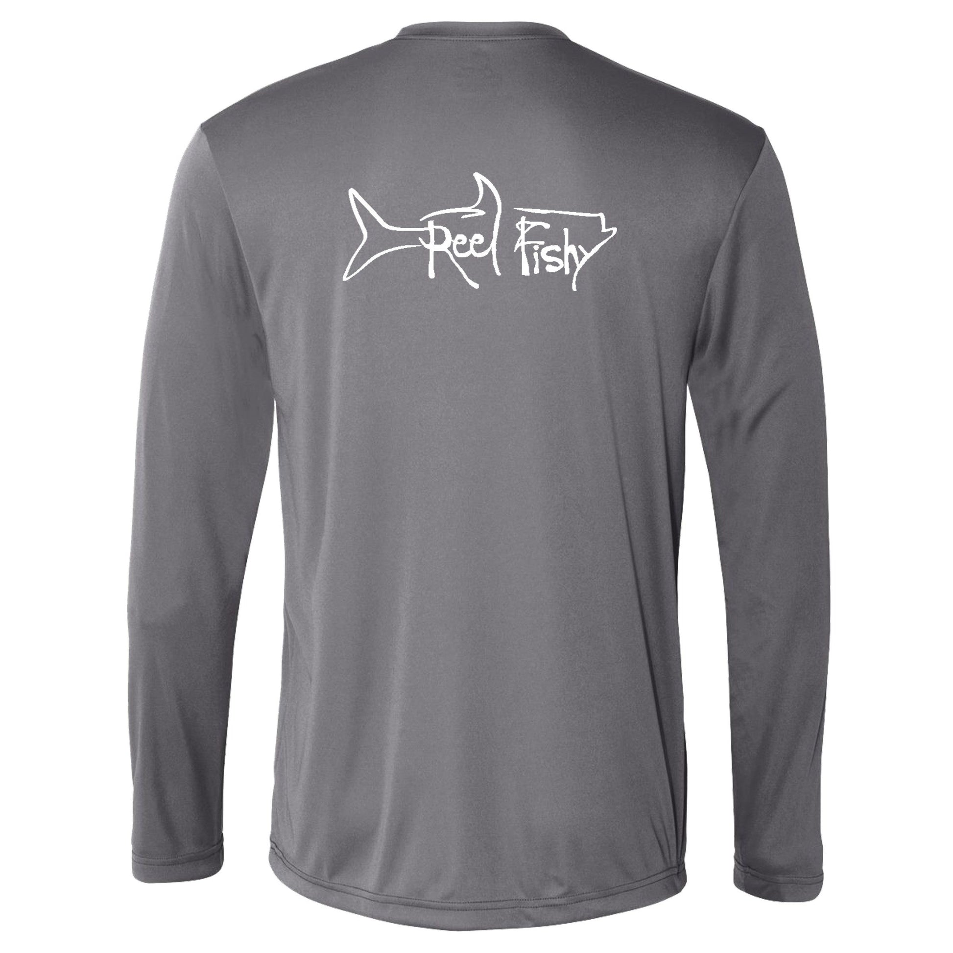 Unisex Gray Tarpon Performance Fishing Long Sleeve Shirt with 50+ UPF by Reel Fishy Apparel