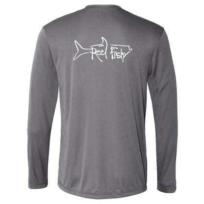 Unisex Gray Tarpon Performance Fishing Long Sleeve Shirt with 50+ UPF by Reel Fishy Apparel