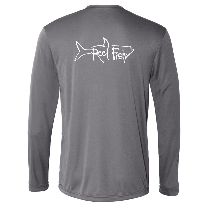 Unisex Gray Tarpon Performance Fishing Long Sleeve Shirt with 50+ UPF by Reel Fishy Apparel