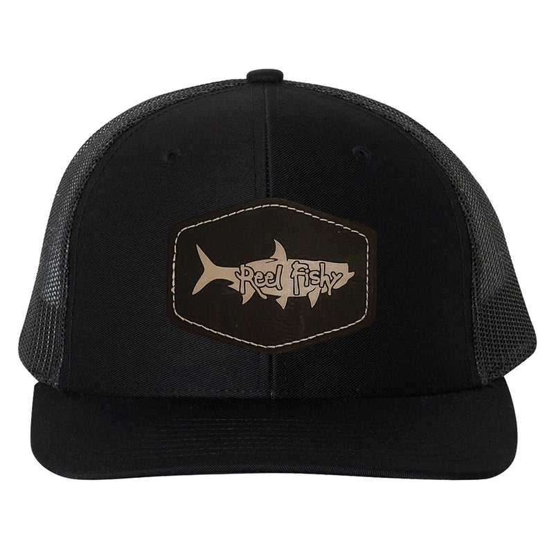 Reel Fishy Tarpon leather black patch on Richardson Black trucker hat