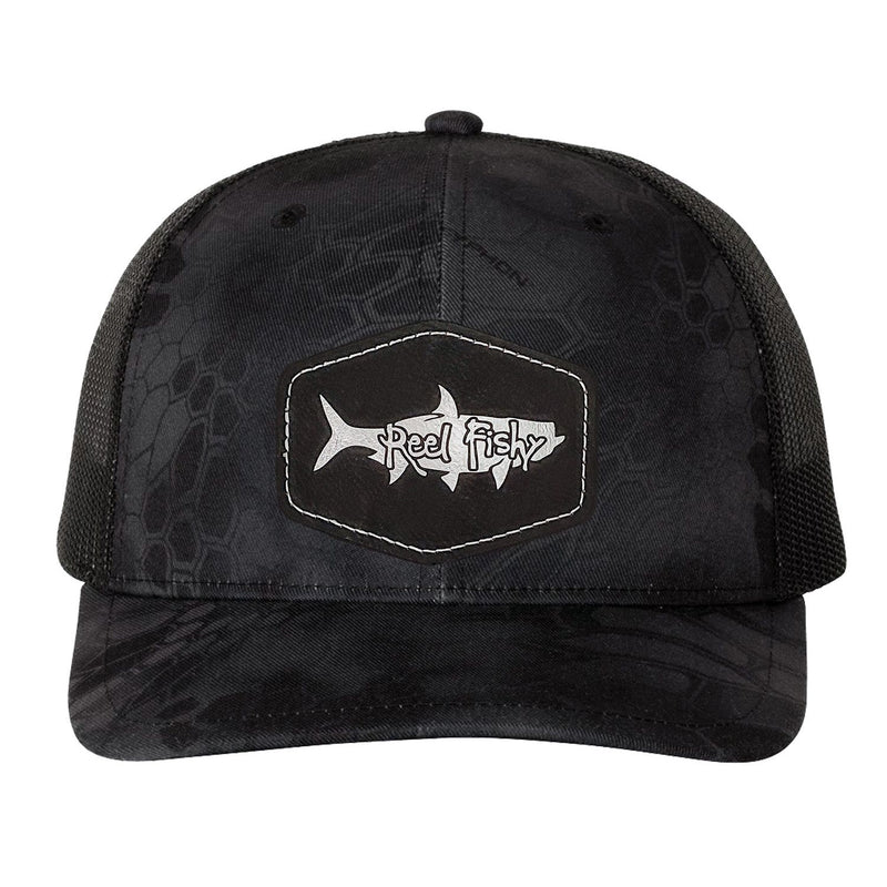 Reel Fishy Tarpon leather black patch Richardson Kryptek Typhon/Black trucker hat