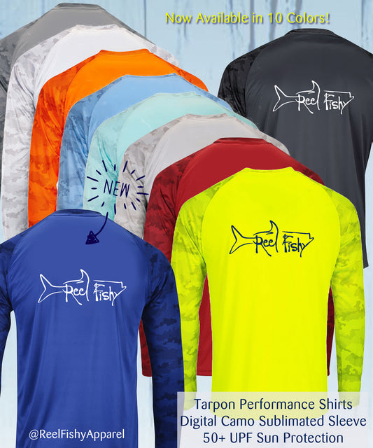 Reel Fishy Tarpon Digital Camo Dry-Fit Long Sleeve Shirt with 50+ UPF Sun Protection – Available in 10 Colors!