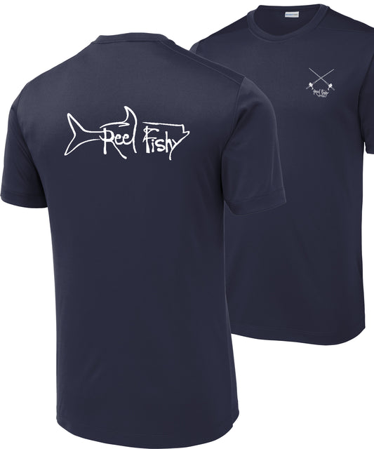 Performance Dry-Fit Tarpon Fishing Short Sleeve Shirts with Sun Protection in Navy