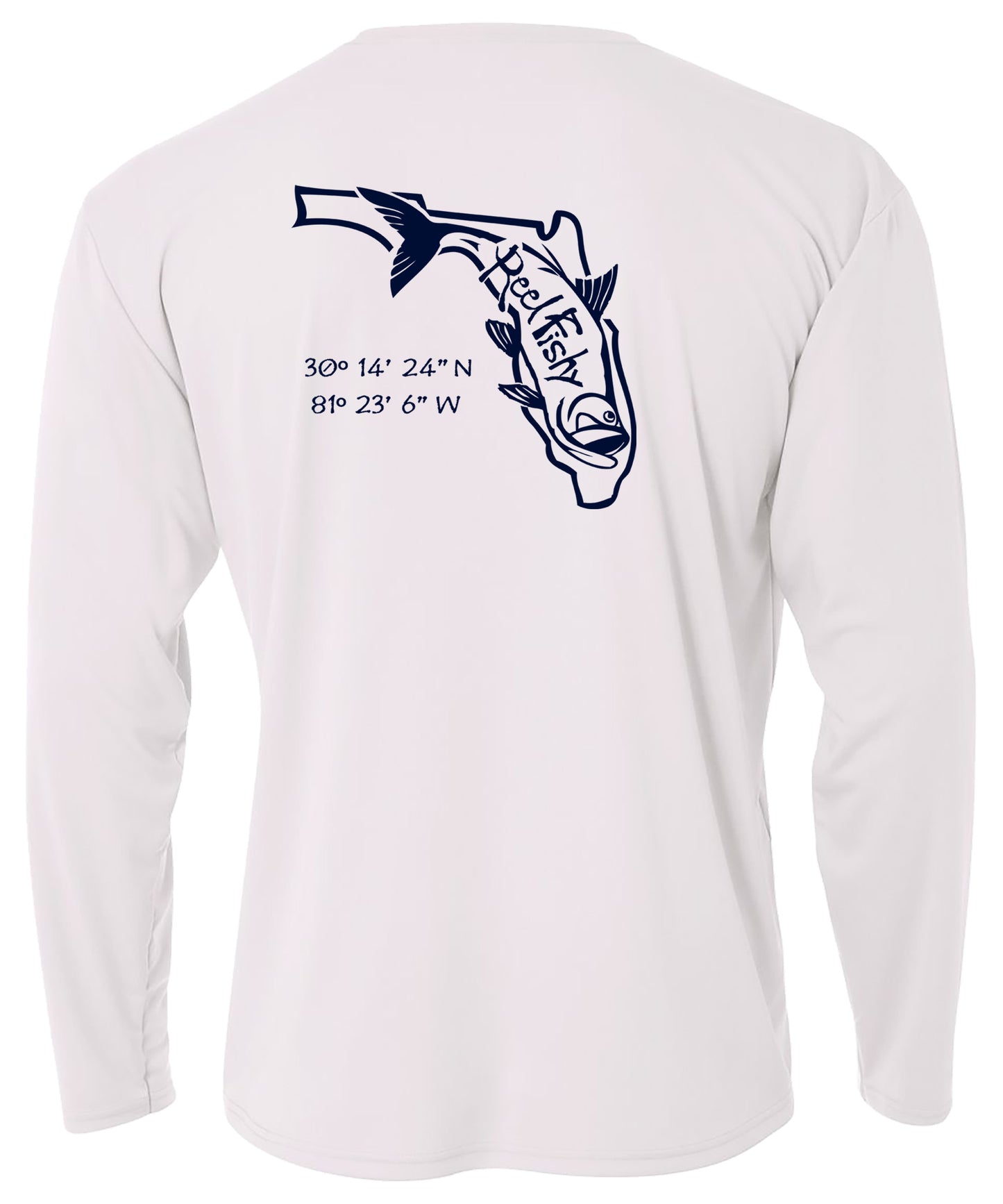 White/Navy Tarpon State of FL Performance Shirts 50+UV Sun Protection Long Sleeves