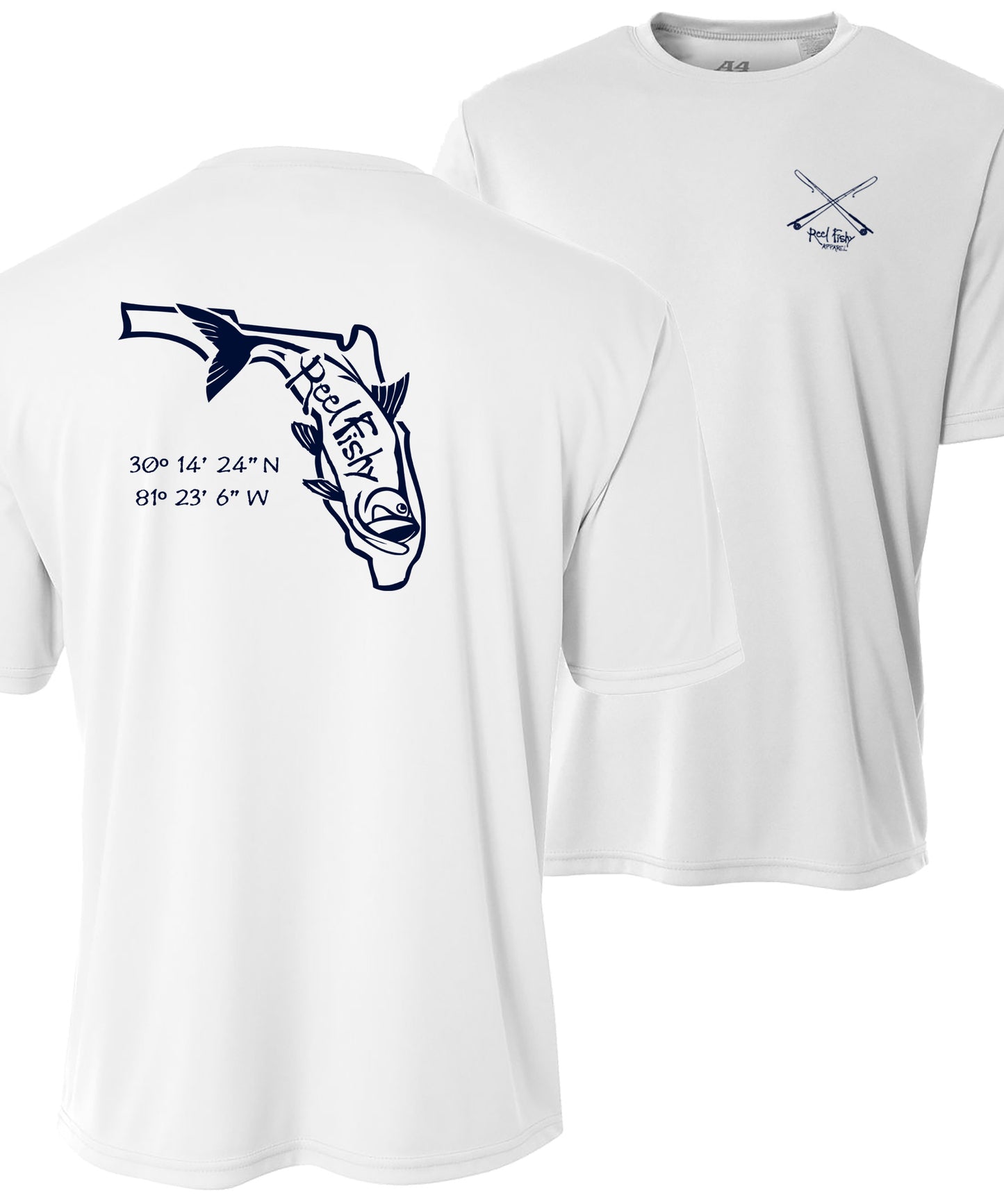 White/Navy Tarpon State of FL Performance Shirts 50+UV Sun Protection Short Sleeves