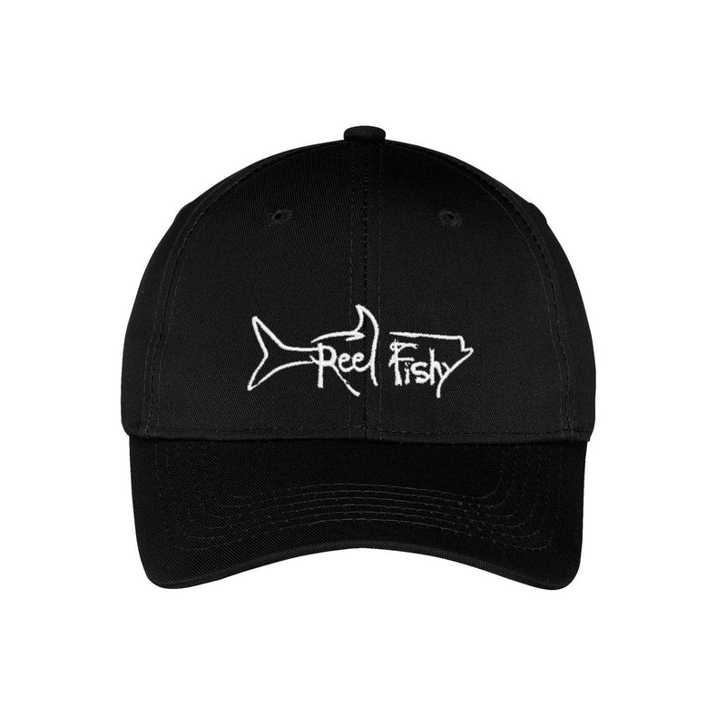 Kids fishing hat in black with Reel Fishy Tarpon logo
