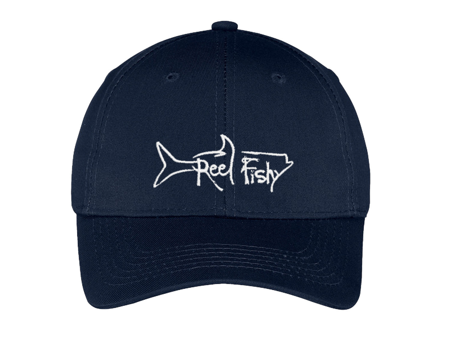 Kids fishing hat in navy with Reel Fishy Tarpon logo

