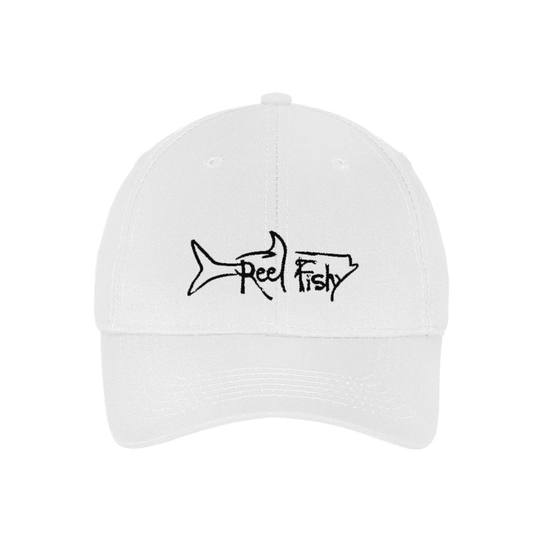 Kids fishing hat in white with Reel Fishy Tarpon logo
