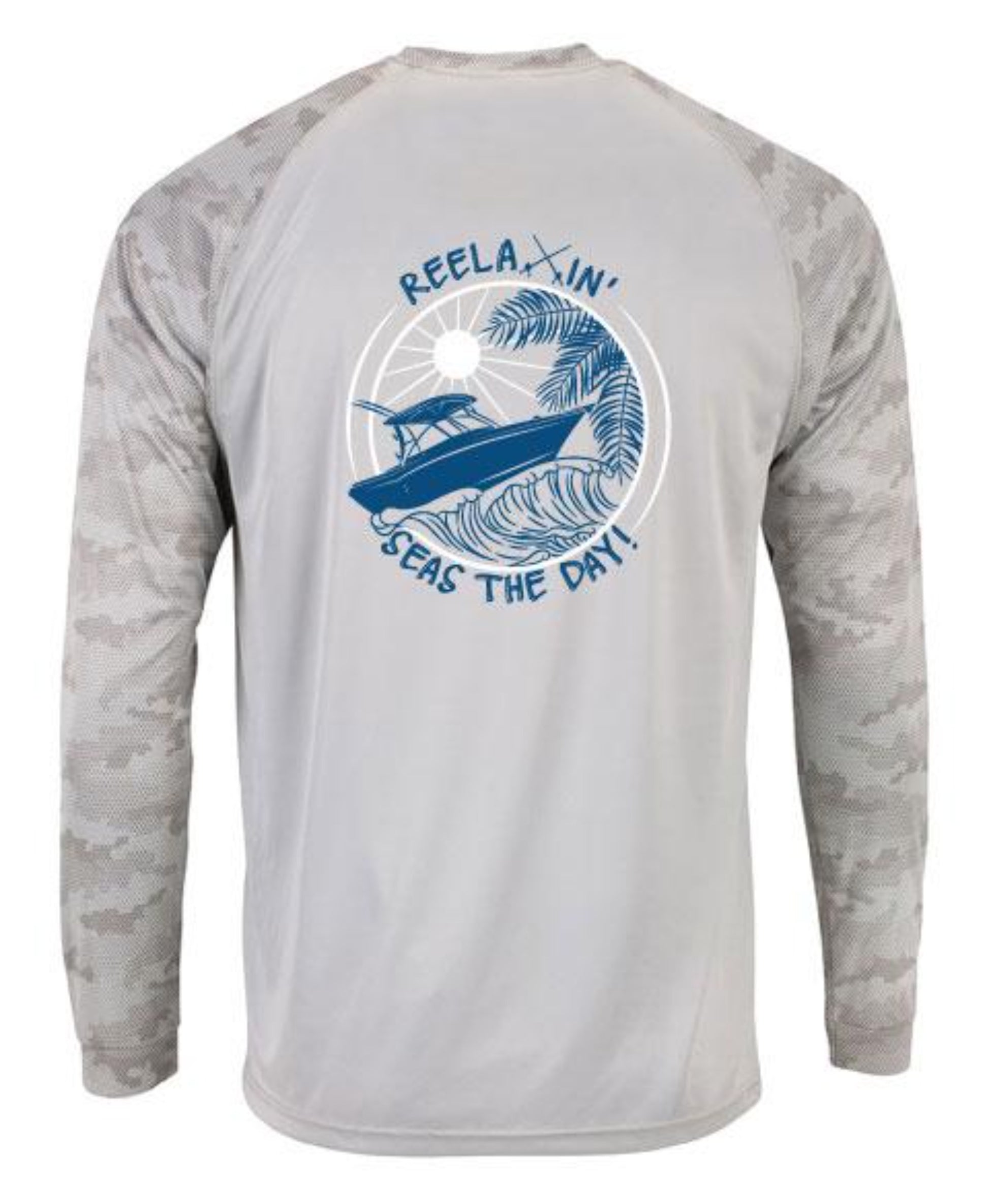 Lt. Gray Reelaxin' Digital Camo Performance Dry-Fit Fishing Long Sleeve Shirts, 50+ UPF Sun Protection  - Reel Fishy Apparel
