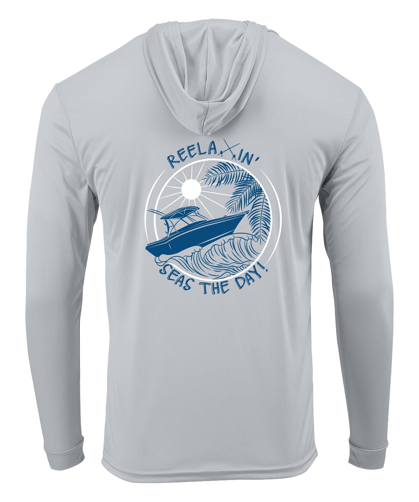 Reelaxin' -Seas the Day Performance Hoodie Dry-fit Long Sleeve - Light Gray